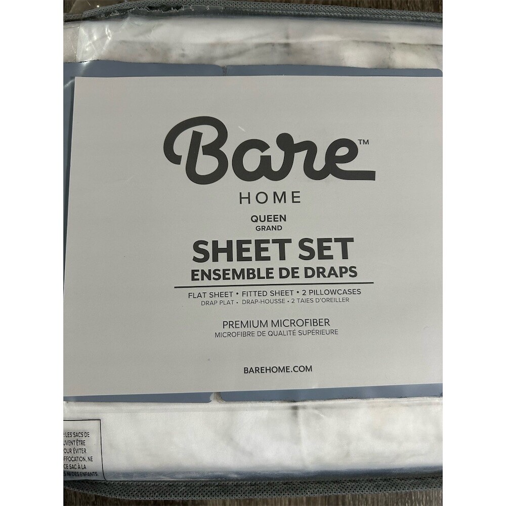 Bare Home Sheet Set Queen 4-Piece Flat Fitted & 2 Pillowcases White - Picture 2 of 3